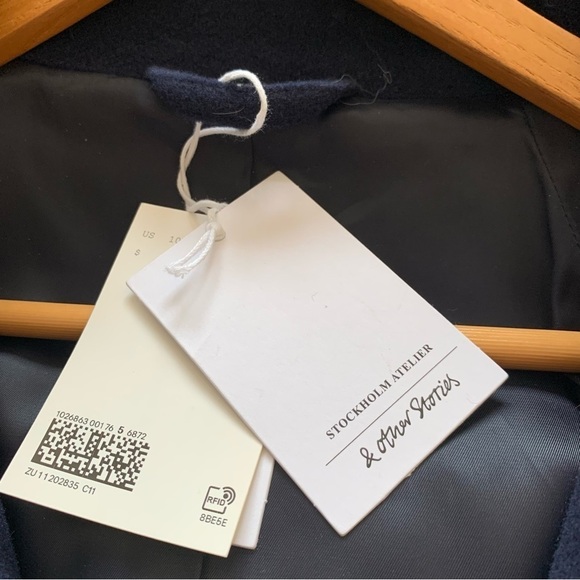 & OTHER STORIES Manteco Relaxed Belted Wool Coat Navy Size US 10 Rare Find! - Picture 12 of 15